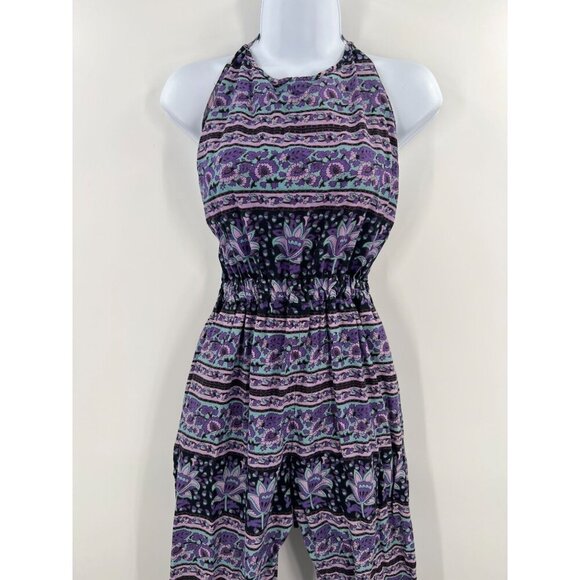 Staring at Stars Women's Small Boho Purple Floral Halter Jumpsuit Romper Cotton - Picture 12 of 12
